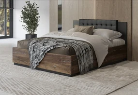 Łóżko SIGMA 140x200 dąb flagstaff srebrny/czarny mat z pojemnikiem HELVETIA