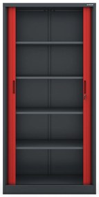 Metalowa szafa biurowa na akta z roletą DAMIAN, 900 x 1850 x 450 mm, antracytowo-czerwona