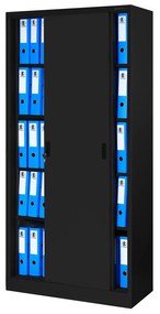 Biurowa szafa metalowa z drzwiami przesuwnymi KUBA, 900 x 1850 x 400 mm, czarna