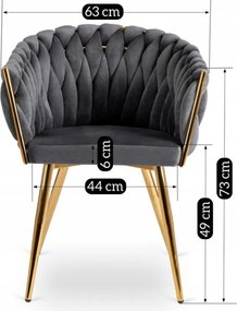 Krzesło Tapicerowane Plecione do Salonu CAPI Szare Welurowe do Toaletki Nowoczesne Glamour
