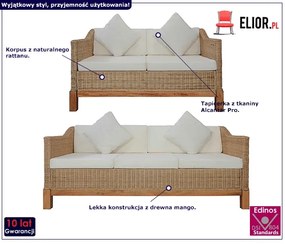 2-częściowy zestaw wypoczynkowy, dwie sofy, naturalny rattan Lagor