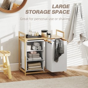 HOMCOM Kosz na pranie z workiem na pranie, szufladą na akcesoria, bambus, 70x36x70 cm, Biały/Drewno