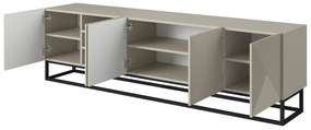 Szafka RTV Asha 200 cm z ryflowanym frontem i metalowym stelażem - kaszmir