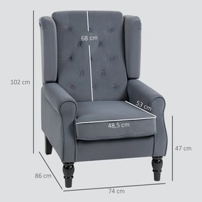 HOMCOM Elegancki fotel uszak, grubo tapicerowany, zdejmowany pokrowiec, 74 x 86 x 102 cm, szary | Aosom PL