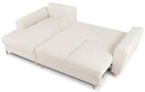 Beżowy rozkładany/ze schowkiem narożnik z materiału bouclé (lewostronny/z szezlongiem) Kyoto – Cosmopolitan Design