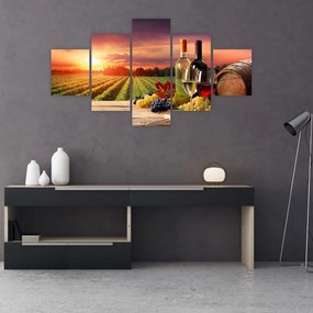 Obraz winnicy z winem (125x70 cm)