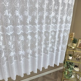 Firana żakardowa biała Dwa Pasy liście bogaty wzór - wys. 180 cm