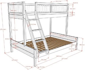 Białe piętrowe łóżko dziecięce z litego drewna bukowego ze stelażem 140x200/90x200 cm Forrest – Vipack