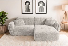 Beżowy narożnik z tkaniny szenilowej (prawostronny/z szezlongiem) Nelia – Ropez