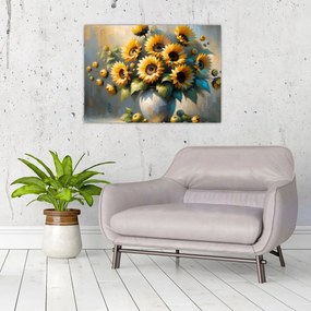 Obraz na szkle – Wazon ze słonecznikami (70x50 cm)
