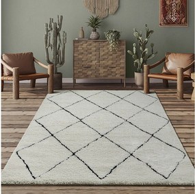 Dywan Bahar Shaggy nowoczesny wzór rombów, czarno-biały, 200 x 290 cm