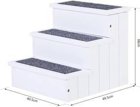 PawHut Schody dla Zwierząt Domowych z Wykładziną Dywanową Schowek Drewno Sosnowe Biały | Aosom PL