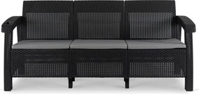 Sofa Ogrodowa FLINT Technorattan Czarna Trzyosobowa
