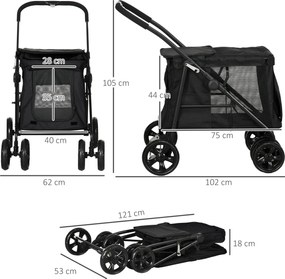 Outsunny Wózek dla Psa z Poduszką 3 Kieszenie Składany do 20kg Czarny | Aosom PL