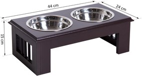 PawHut Miski Podwyższone dla Zwierząt 2 Miski Stal Szlachetna MDF Kawowy dla Psów i Kotów | Aosom PL