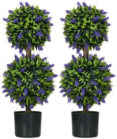 HOMCOM Drzewka Lawendowe, Zestaw 2 szt., Sztuczna Roślina, z Cementową Donicą, Ø15x70 cm, Zielony