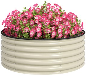 Outsunny Ogrodowe Łóżko Podwyższone, Ocynkowana Skrzynka do Sadzenia z Bezpiecznym Randem, 120 x 120 x 43 cm, Kremowy Biały