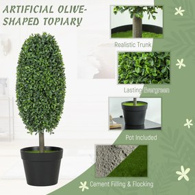 HOMCOM Zestaw 2 sztucznych roślin, drzewa sztuczne odporne na UV w doniczce, z tworzywa sztucznego, cementu, w kolorze zielonym