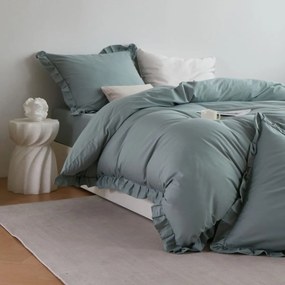 Szałwiowa pościel z falbanką z satyny bawełnianej premium Ruffy