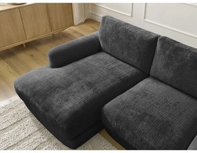 Czarny narożnik z tkaniny szenilowej (lewostronny/z szezlongiem) Leonore – Bobochic Paris