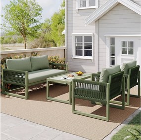 Zestaw mebli ogrodowych z ocynkowanego żelaza - sofa 2-osobowa, 2 fotele i stolik kawowy - Zielony