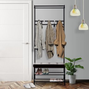 Wieszak HOMCOM na płaszcze i buty z siedziskiem Metalowy design 725x35x180cm Praktyczny i stylowy | Aosom PL