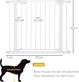 PawHut Barierka z drzwiczkami dla kotów Bramka zabezpieczająca biała regulowana 75-96x5x76cm | Aosom PL