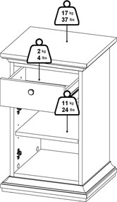 Wąska szafka nocna Paris 1+1 w kolorze kaszmirowym