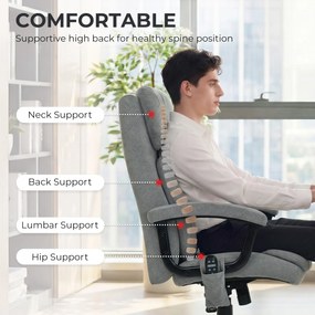 HOMCOM Ergonomiczny fotel biurowy z funkcją masażu, 4 punkty masażu, fotel z wysokim oparciem typu butterfly, szerokie siedzisko, szary aksamit | Aosom PL