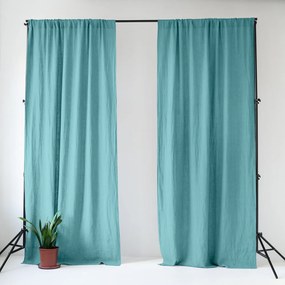 Turkusowa lniana zasłona 140x250 cm Coastal Blue – Linen Tales