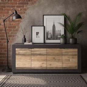 Komoda Czterodrzwiowa BLAGO 180 cm Surowy Dąb/Czarny Loft