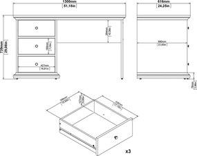 Biurko komputerowe Paris z 3 szufladami, kolor szary