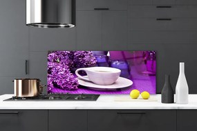 Panel Szklany do Kuchni Poranna Kawa Wśród Kwiatów