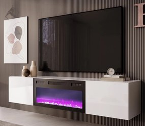 Biała podwieszana szafka Livo RTV 180W z kominkiem