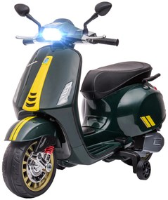 AIYAPLAY Elektryczny Motocykl dla Dzieci, Vespa, 3 km/h, 3-6 Lat, Muzyka, Światło & Radio, Ciemnozielony