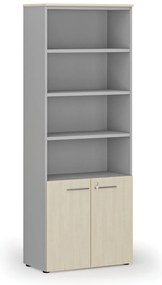 Szafa biurowa kombinowana PRIMA GRAY, drzwi na 2 poziomach, 800 x 420 x 2128 mm, szary/brzoza