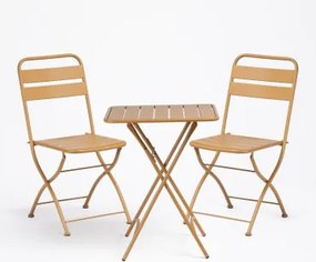 Zestaw Składany Kwadratowy Stół 60x60 Cm I 2 Składane Krzesła Ze Stali Janti Musztarda - Sklum