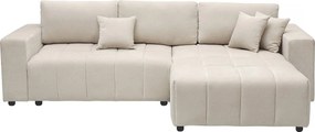 Rozkładany narożnik 4-osobowy "George" z beżowej tkaniny chenille z pojemnikiem i odwracalnym narożnikiem