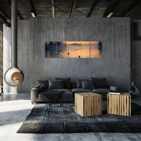 Obraz łabędzi na wodzie we mgle (170x50 cm)