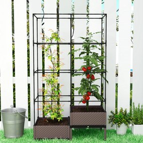Outsunny Skrzynia do sadzenia ze stelażem do pnączy, otworami odpływowymi, plastikowymi donicami 100 x 50 x 174 cm | Aosom PL