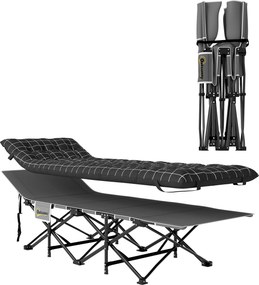 Outsunny Składane łóżko campingowe, z materacem, ergonomiczne, metalowy stelaż, Czarne