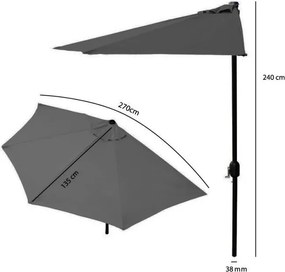 Parasol ogrodowy boczny UM016 - składany, przyścienny, szary