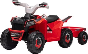 HOMCOM Elektryczny Quad dla Dzieci z Przyczepką, 2,5 km/h, do 50 Minut Jazdy, dla Dzieci 1,5-3 Lata, do 25 kg, Czerwony