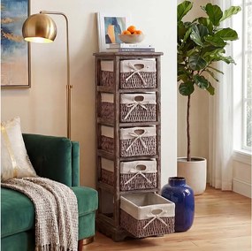 Komoda z 5 szufladami z koszykami, brązowy