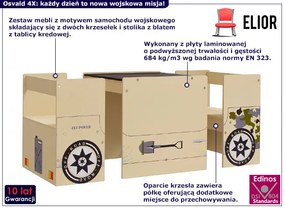 Stolik z krzesełkami dla chłopca na kształt wozu wojskowego M9-S09