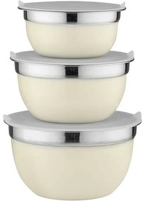 Florina Zestaw 3 misek ze stali nierdzewnej zpokrywkami, kremowy