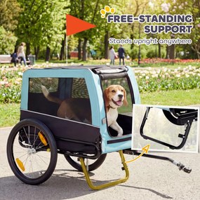 PawHut Składana przyczepka rowerowa z odblaskami, smyczą, dla średnich psów do 20 kg, 143 x 70 x 90 cm, jasnoniebieska | Aosom PL