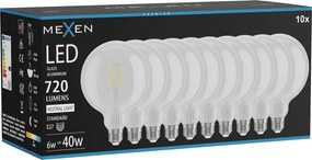 Mexen Vintis 10x żarówka filament LED E27, G125, 6W, Neutralna - 4000K, 720 lm, clear - L158-E27-0640-00x10