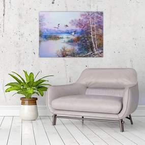 Obraz na szkle - Idzie jesień, obraz olejny (70x50 cm)
