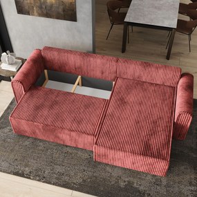Masseno Narożnik VALTINO z funkcją spania i pojemnikiem na pościel Narozniki L, Rozkładana sofa - Pudrowy róż, TILIA 62